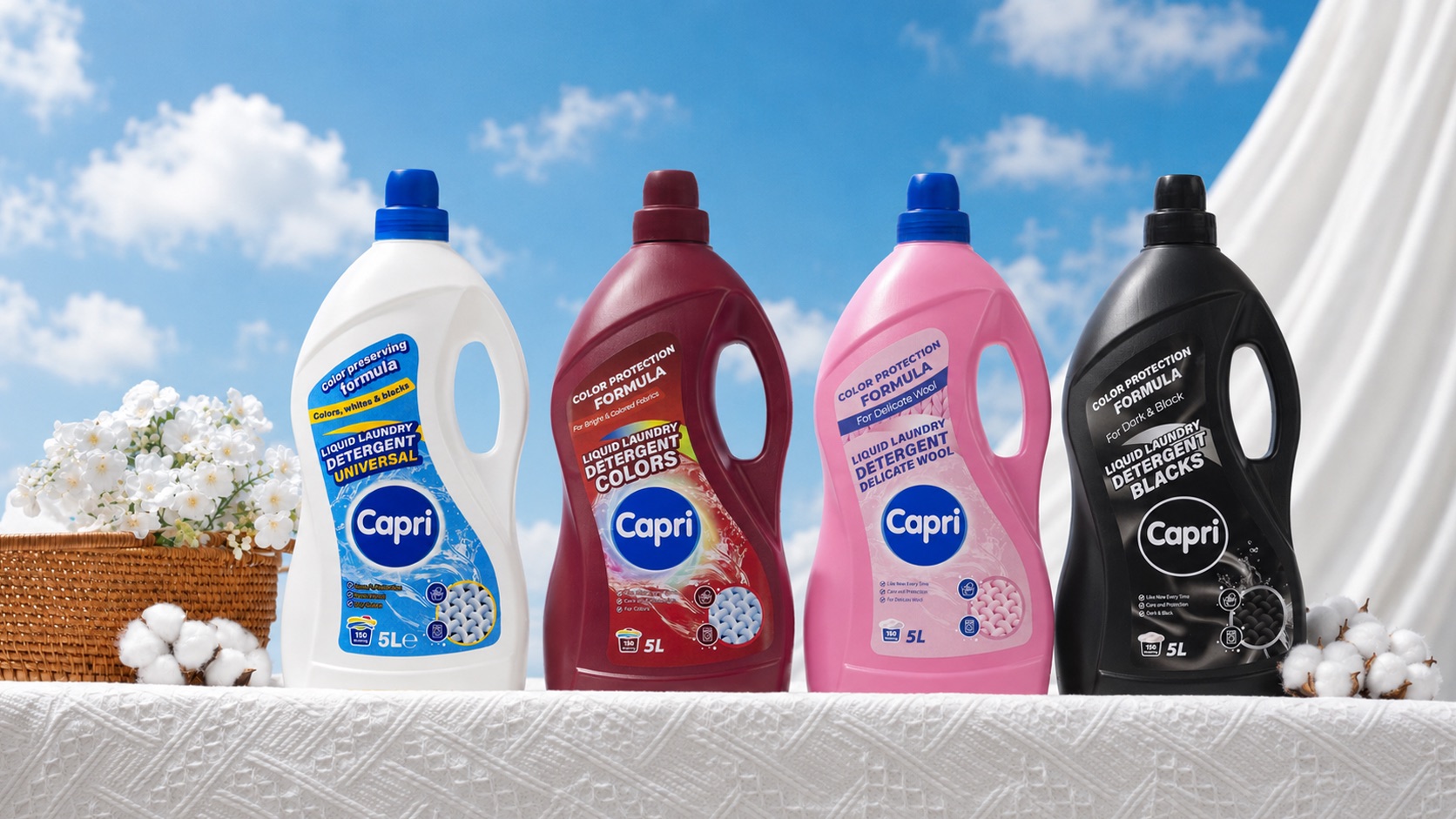 Capri liquid laundry detergents — 5 L, 150 washes